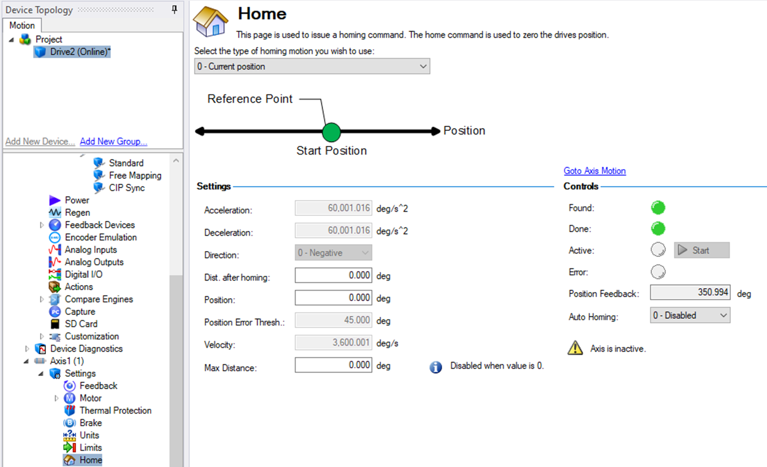 Home view in WorkBench for Axis1